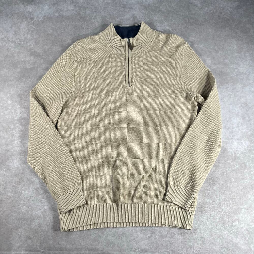 Vintage Club Room Tan 100% Cotton Quarter Zip Sweater Medium